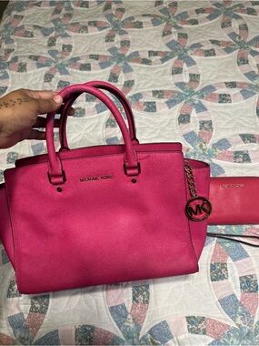 Michael Kors Hot Pink Saffiano Leather Satchel with MK Charm